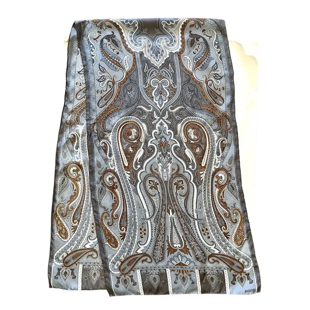Vintage Basler Paisley Blue Print Long Silk Twill Scarf